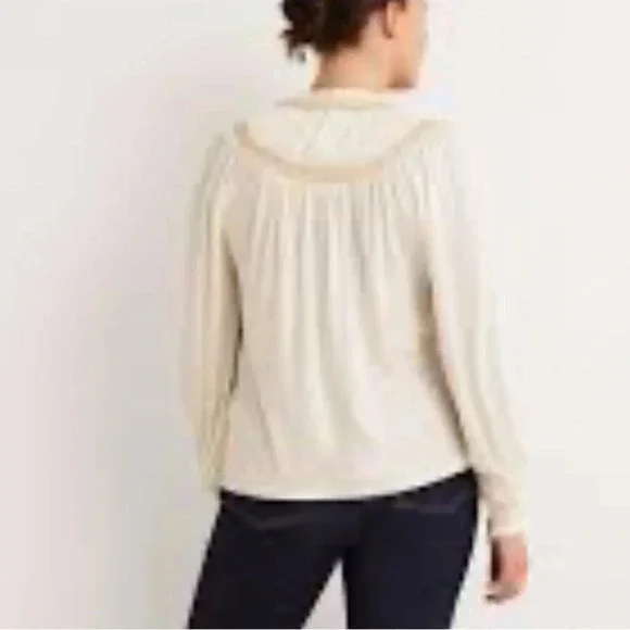 Boden WOMEN'S US 6 Ivory Smocked Yoke Gold Metallic Top Blouse Shirt NEW. 46 - Picture 3 of 7